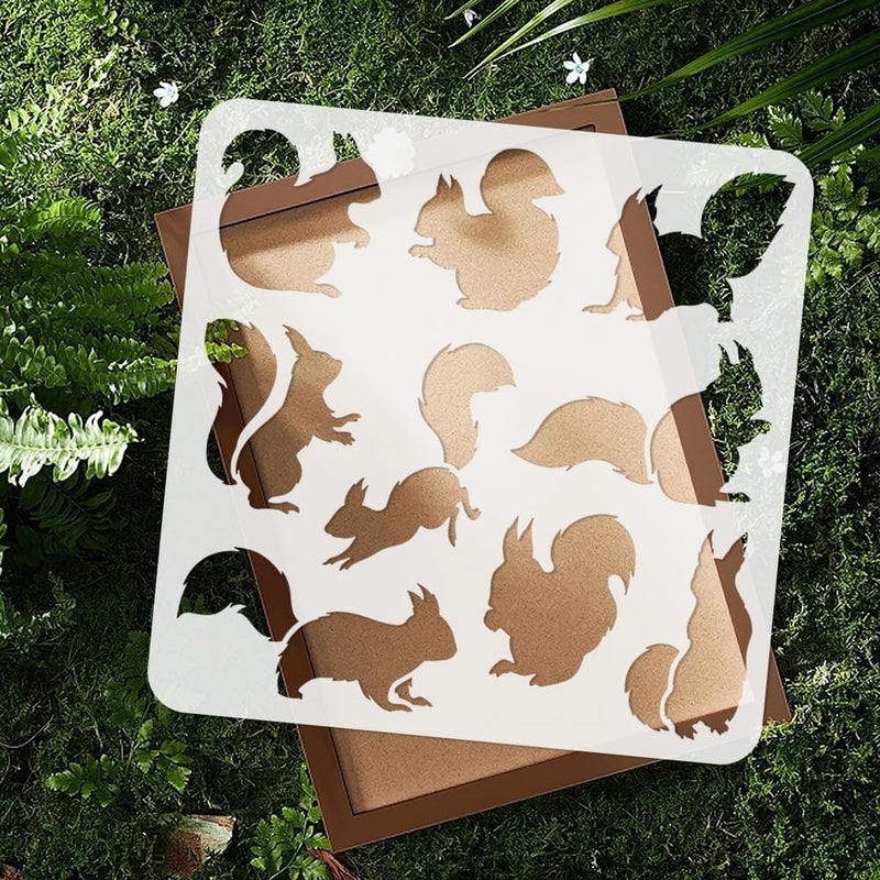 DOODLREAM Squirrel Stencil for Painting, 11.8"x11.8" Reusable Plastic Forest Animal Fall Stencil Drawing Templates, DIY Craft Paint Template for Wall Home Decor Wood Burning Card Journal Paper - Image 4